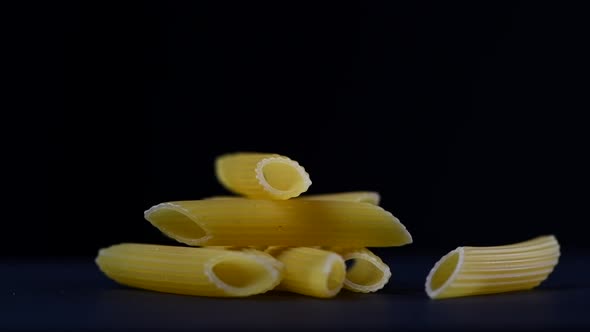 Close up video rotation vermicelli pasta on black background