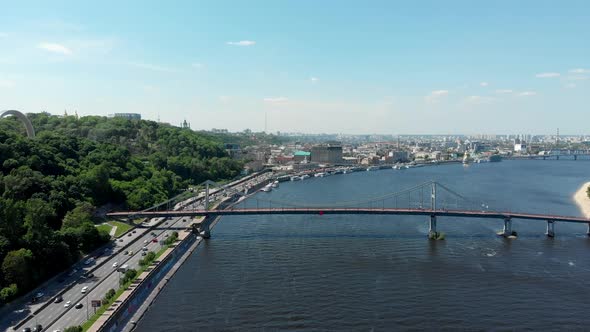 Pedestrian Bridge Aerial View Kyiv Kiev Ukraine