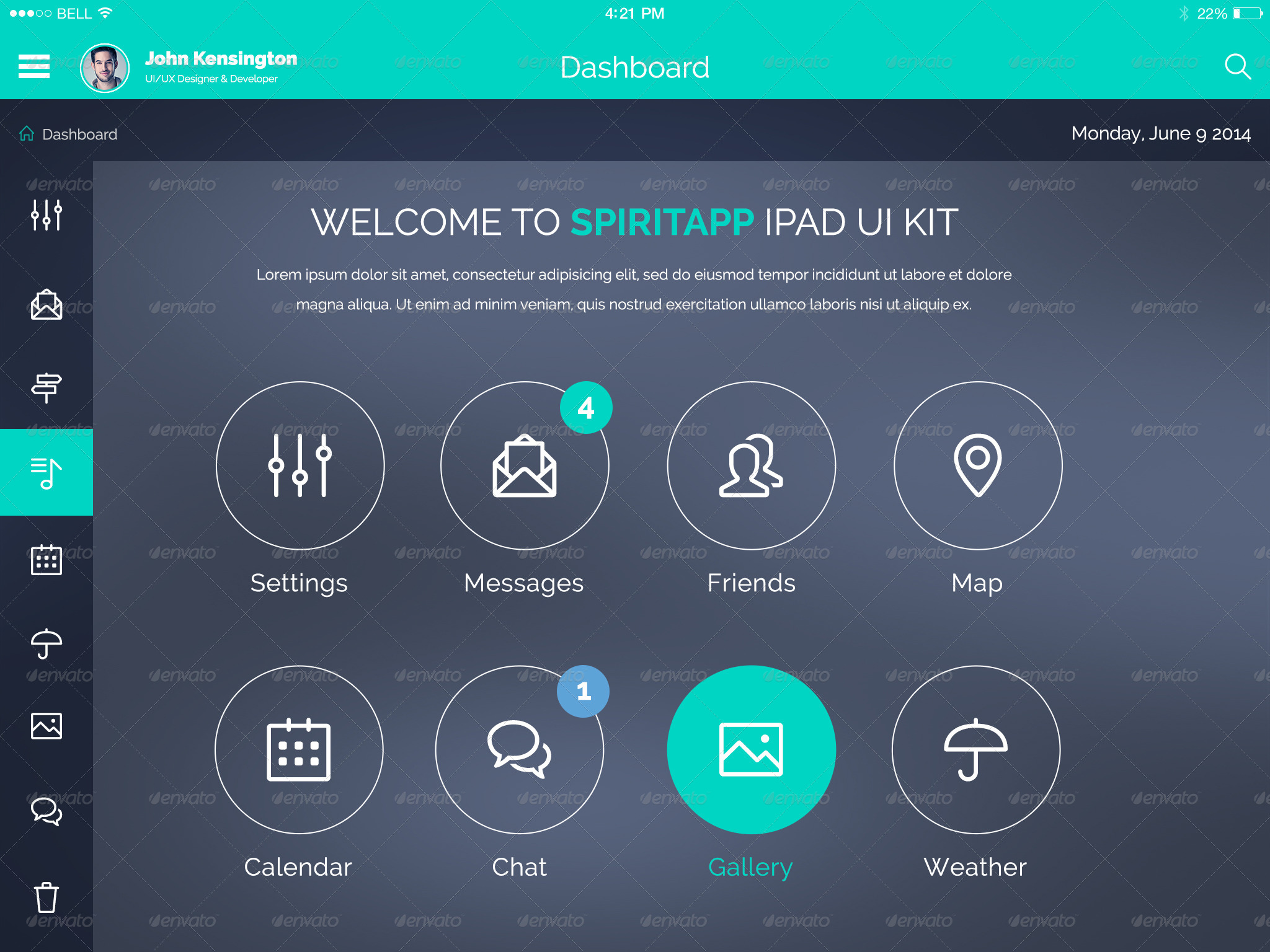 SpiritApp Flat iPad App UI Kit by creakits GraphicRiver