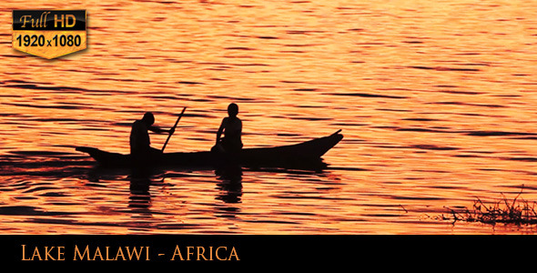 Canoe at Sunset on Lake Malawi Africa