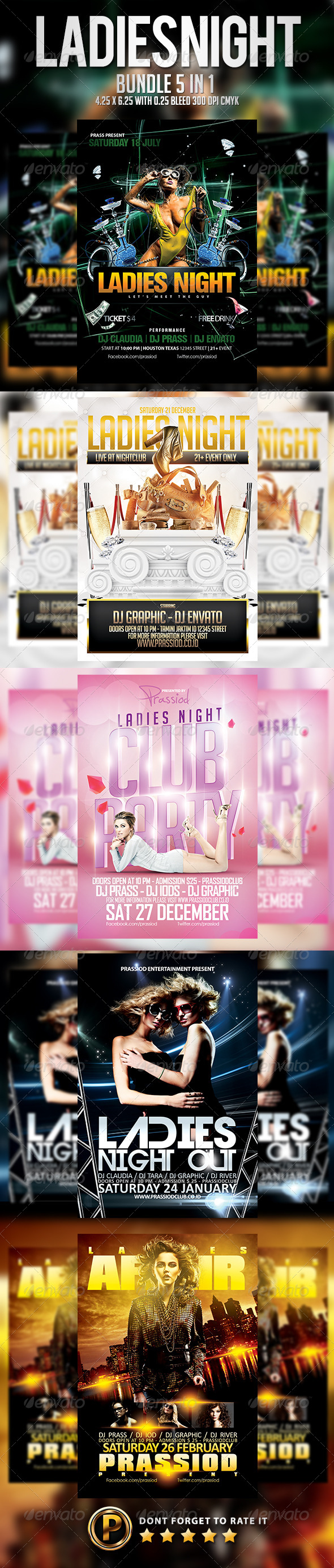 Ladies Night Flyer Template - Bundle 5 in 1 - Clubs & Parties Events
