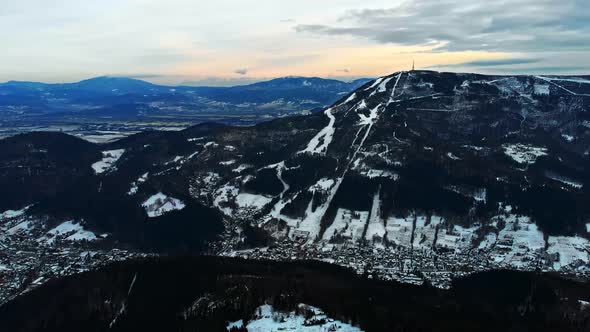 Szczyrk Timelapse. View on beskid mountains during sunset.