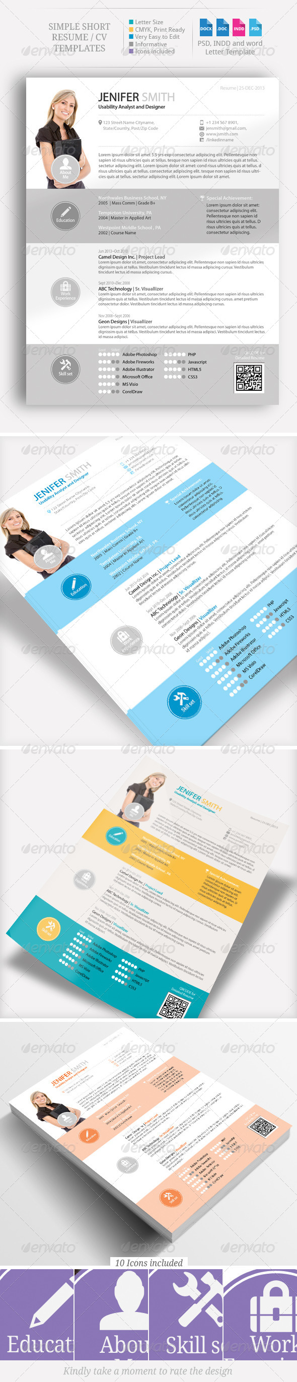 Simple Short CV, Resume Set - Resumes Stationery