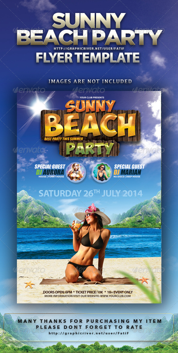 Sunny Beach Party Flyer Template - Events Flyers