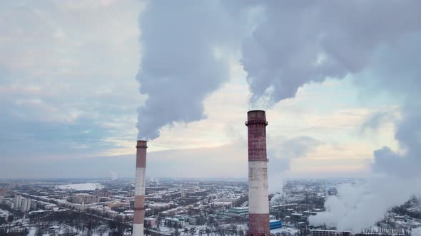 Industrial Factory Smokestack Emission Carbon Gases and in Atmosphere alt