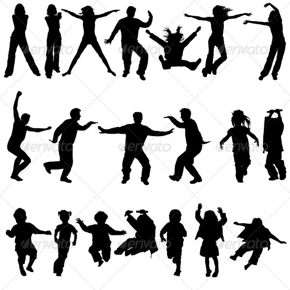 Silhouettes man, women, girl and boys - People Characters