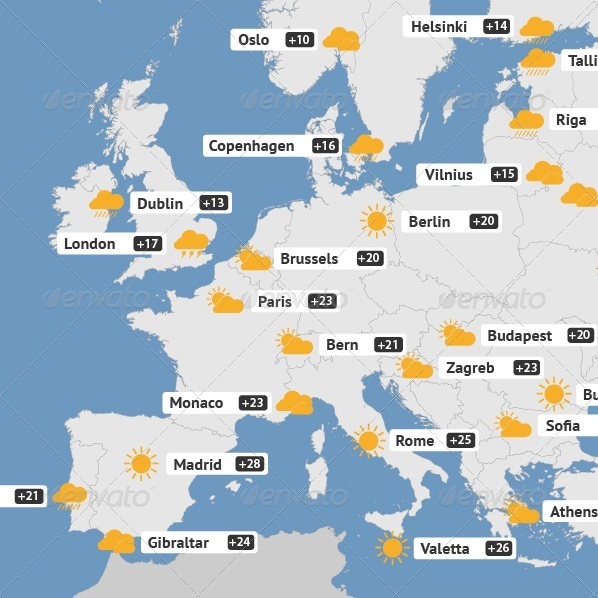Карта погодная европы - 96 фото