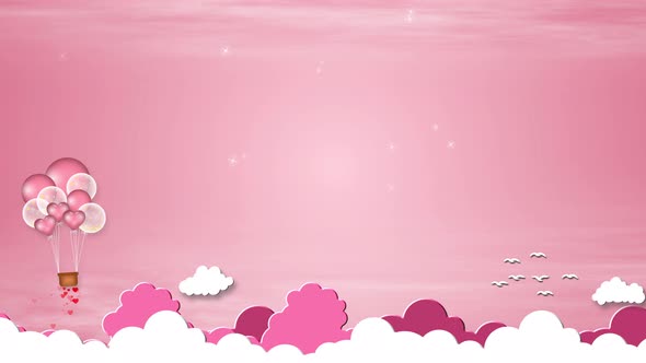 Looping Valentine’s day concept background, pink sky and the balloon heart shape.