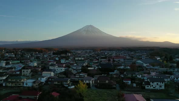 Aerial view 4k video by drone of Mount Fuji at Kawaguchi alt