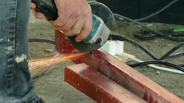 Cutting Metal Beams Angle Grinder