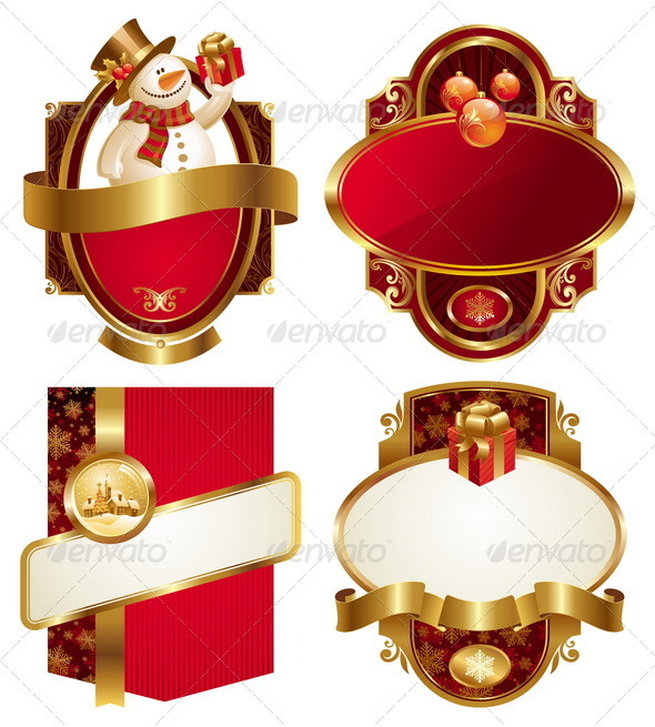 Framed Labels with Christmas Symbols - Christmas Seasons/Holidays