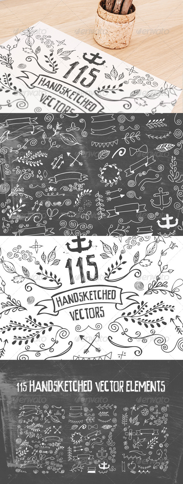 115 Handsketched Vector Elements Kit - Decorative Vectors