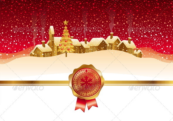 Winter Night Landscape With Christmas Village - Christmas Seasons/Holidays
