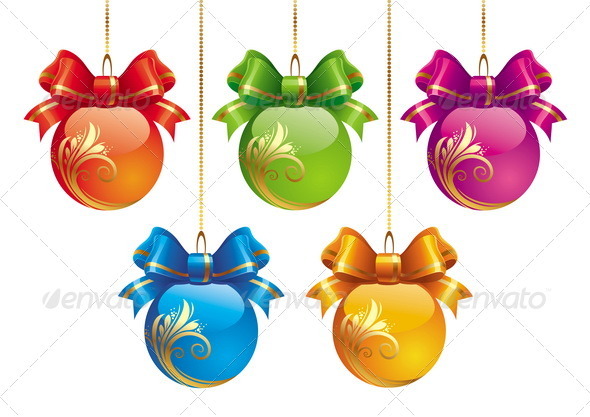 Multicolored Holidays Baubles with Bows - Seasons/Holidays Conceptual