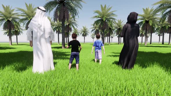Arab Parents Saudi on Green Lawn Landscape alt