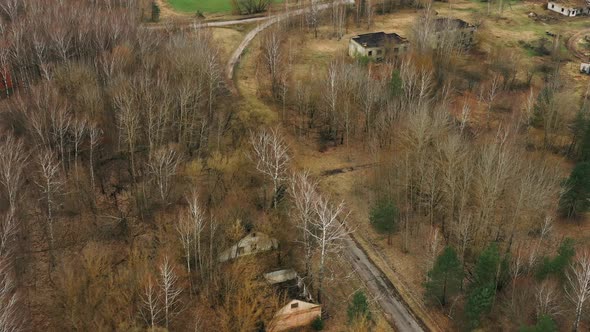 Aerial View Of Abandoned Village Houses House In Chernobyl Zone