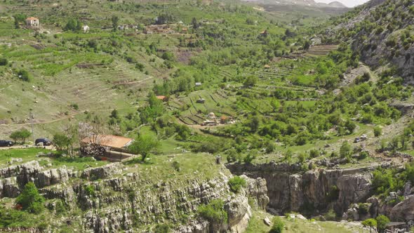 Aerial View of a Waterfall in the Mountains of Lebanon alt