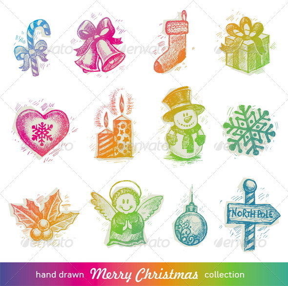 Vector Set of Hand Drawn Christmas Symbols - Christmas Seasons/Holidays