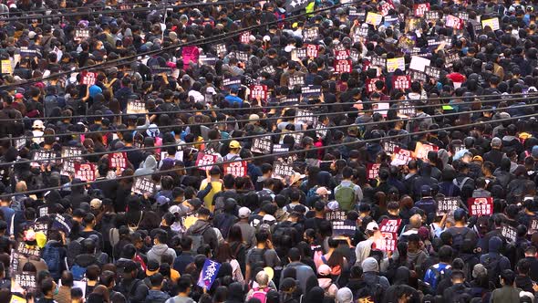 Hong Kong - Social Protest - Street Crowd - 4K