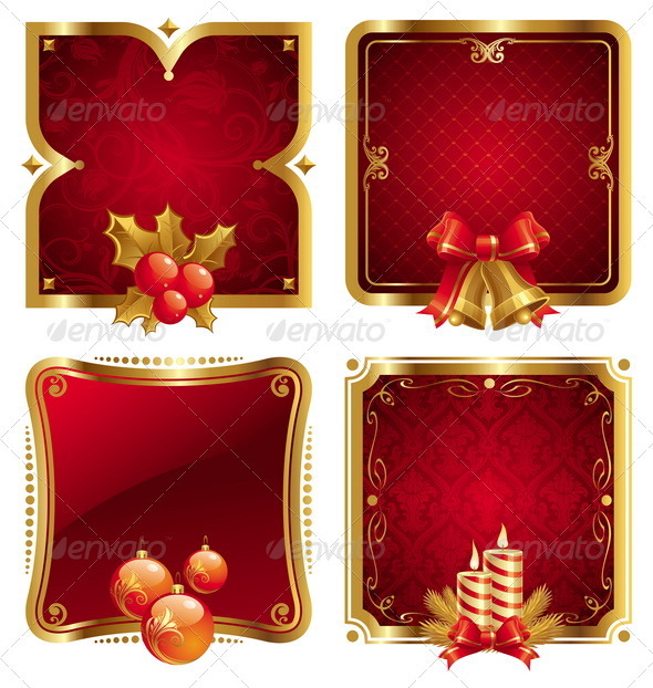 Ornate Framed Labels With Christmas Symbols - Christmas Seasons/Holidays