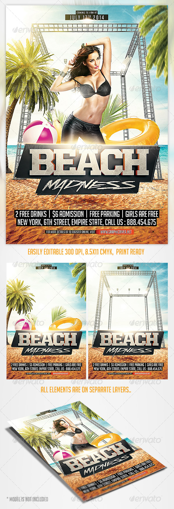 Summer Beach Madness Flyer Template - Print Templates
