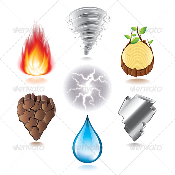 Seven Natural Elements Icons Set, Vectors