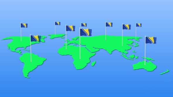 Flag Of Bosnia And Herzegovina Around The World Flying Wave Animation alt