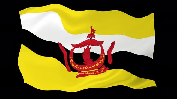 Brunei Flag Waving Animated Black Background