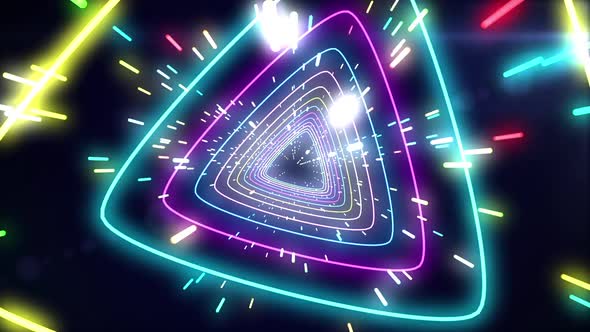 Tunnel Of Neon Triangles Background