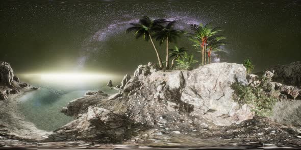 VR 360 Beautiful Fantasy Tropical Beach with Milky Way Star in Night Skies alt