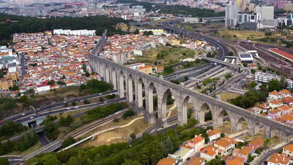 Lisbon in Portugal, aerial drone cityscape view 4k alt