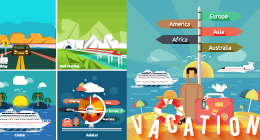 Concepts items for traveling, planning a summer vacation, tourism and journey objects