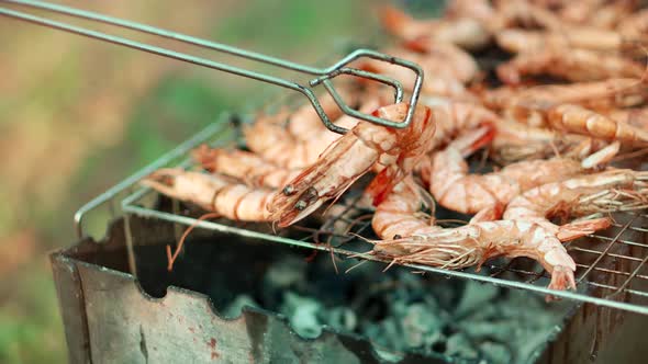 Fresh Prawns Fried Grill. Fried Grill  Seafood Cuisine. Delicious King Prawns Grilled Roast Sea Food alt