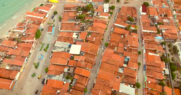 Aerial view of neighbourhood on the coast of Brazil. alt