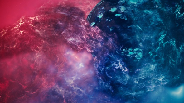 Red and Blue Nebula with Planet