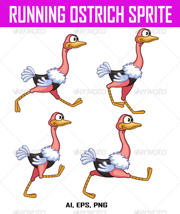 Running Ostrich Sprite - Animals Characters