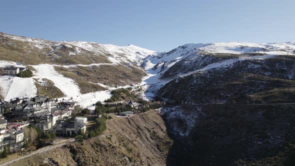 Aerial riser reveals largest ski slope in Spain; Sierra Nevada, Granada