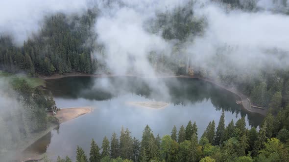 Mountain Lake Synevyr. Aerial View of the Carpathian Mountains in Autumn. Ukraine alt