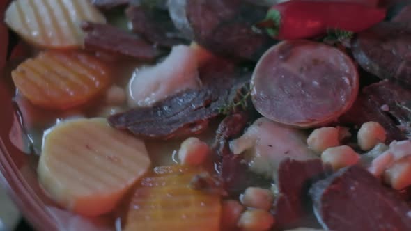 Closeup of National Kazakh Dish Beshbarmak Made of Veggies alt