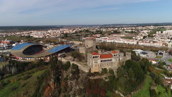 City of Leiria, Portugal. Aerial cityscape with hilltop Leira castle alt