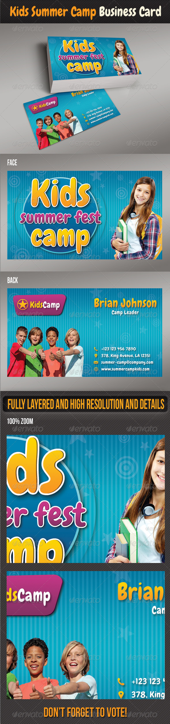 Kids Summer Camp Business Card