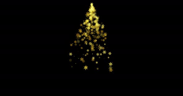 Christmas Tree made with golden snowflakes particles