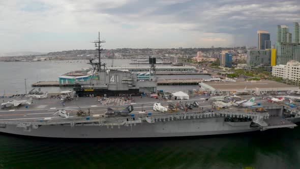Aerial View of the San Diego Skyline and the USS Midway Museum alt