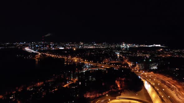 Aerial View of the Helsinki Länsiväylä Highway By Night