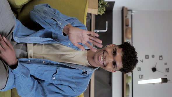 Beautiful Millennial Casual Afro Male Making Video Call Using Electronic Device Web Cam Modern alt