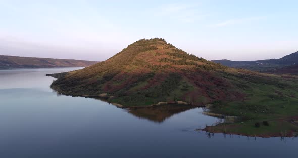 Beautiful Slow Motion Mountains Range Landscape Water Reflection Lac Du Salagou