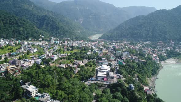 City of Rishikesh state of Uttarakhand in India seen from the sky ...