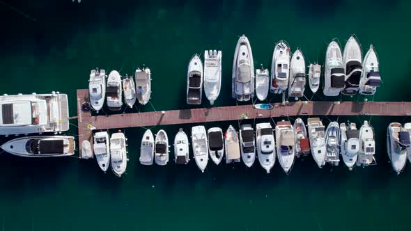 Top Down Aerial View of the Yachts at the Pier