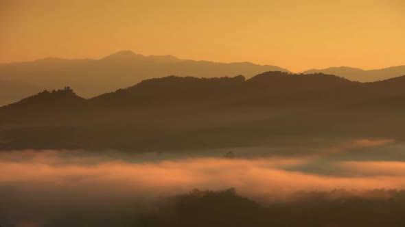 Beautiful landscape sunbeam with fog at morning,