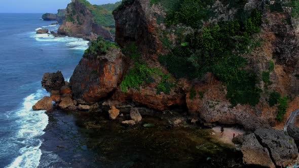 Aerial photo view of beautiful blue sea and rocks